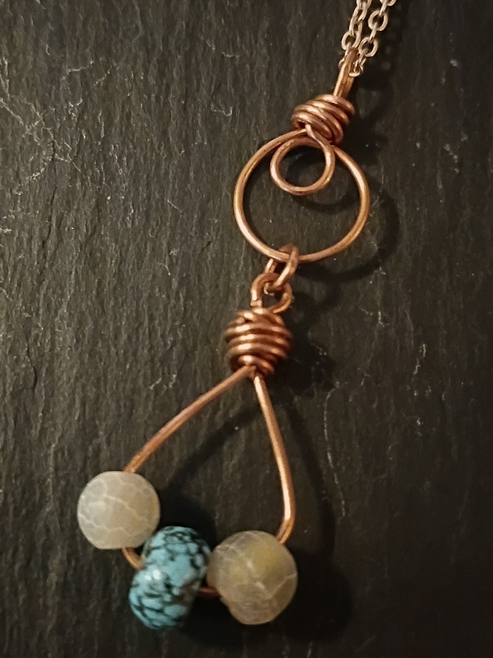 Handcrafted Copper Necklace with Turquoise and Pale Bead Accents